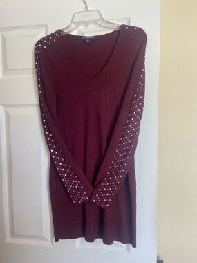 INC International Concepts Burgundy V-Neck Tunic Sweater